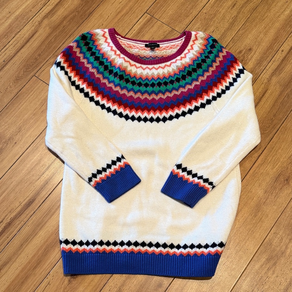 Talbots Multicolor Chevron Women's Fair Isle Style Sweater Lambswool Blend